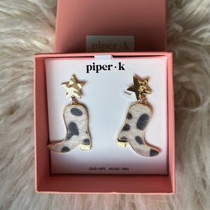 Piper-K Appaloosa boot earrings with gold tone stars and horse hair text…